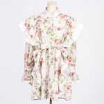 Court Spring Printed Stitching Stringy Selvedge Flare Sleeve Lace up Dress