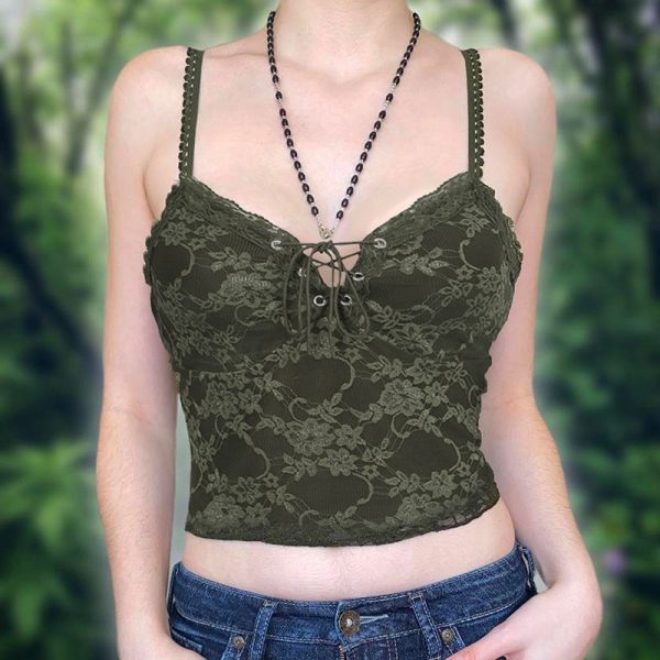 Special Lace Stitching Camisole: Retro Green Jacket