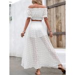 Elegant White Lace Skirt and Cropped Top Suit with High Waist Slit