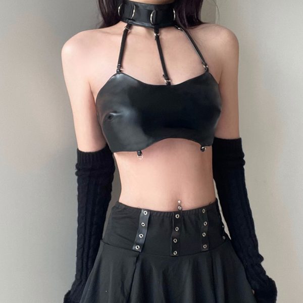 Backless Faux Leather Short Vest Sexy Short Top