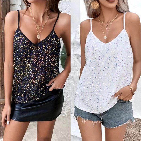 Sexy Sequined Vest: V-Neck Strap Inner/Outer Wear