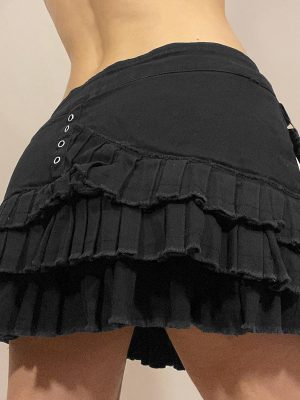 Dark Metal Ribbon Sexy Low Waist Pleated Skirt
