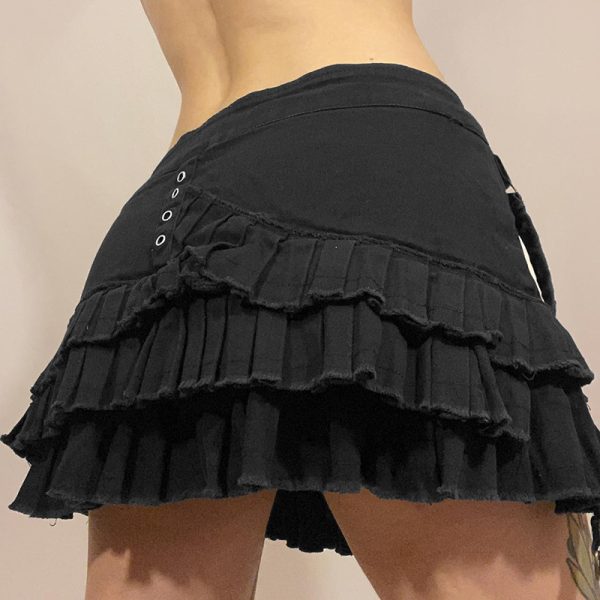 Dark Metal Ribbon Sexy Low Waist Pleated Skirt