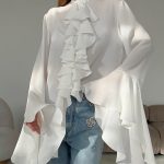 Women’s White Chiffon Design round Shirt