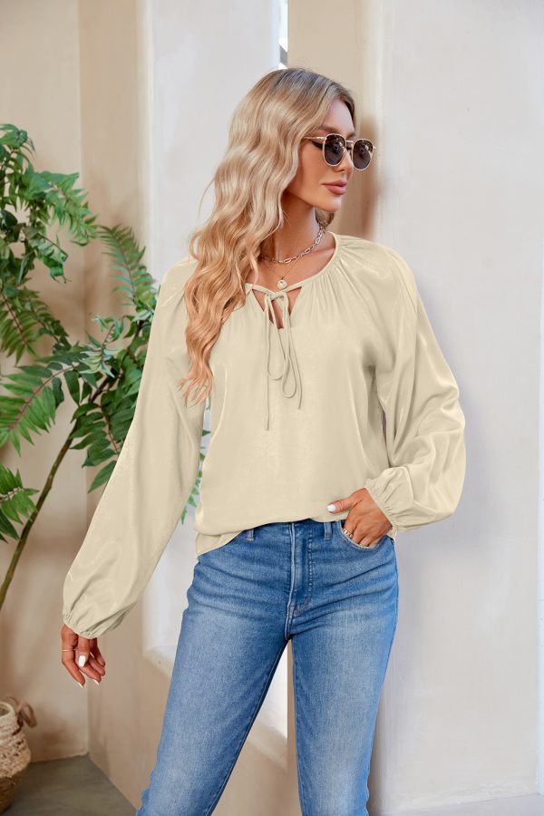 V-Neck Lace-Up Satin Silk Top: Women's Loose Style