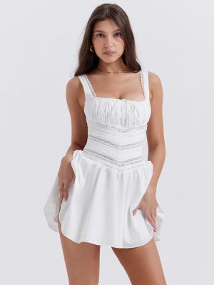 Women Clothing Sexy Lace Cami Dress Pure White Short Sweet Spicy Summer Dress