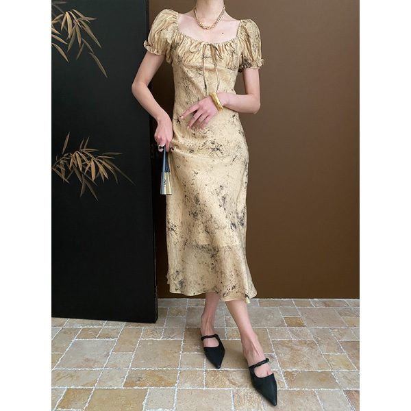 Women's Oriental Ink Blooming Niche Tencel Cotton Dress