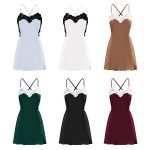 Summer New Solid Color Women Sexy Strap Backless Lace Trim Satin Dress Office