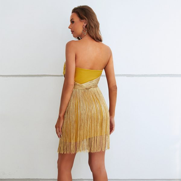 Summer Tassel Dress Short High Sense Women Clothing Small Dress Hip Tube Top Bandage Dress