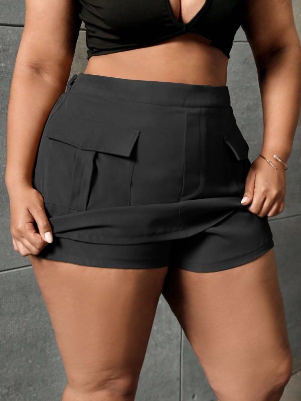 Plus Size Autumn/Winter Elastic Waist Workwear Culottes: Straight Shorts Casual Pants for Women