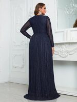 Elegant Long Sleeve Split Dress: Plus Size Autumn/Winter