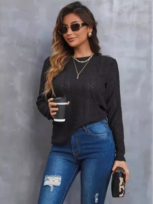 Elastic Round Neck Long Sleeve T-Shirt: Women's Spring/Summer Wear