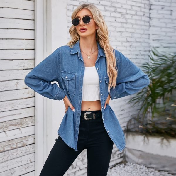 Spring Washed Thin Denim Shirt Top