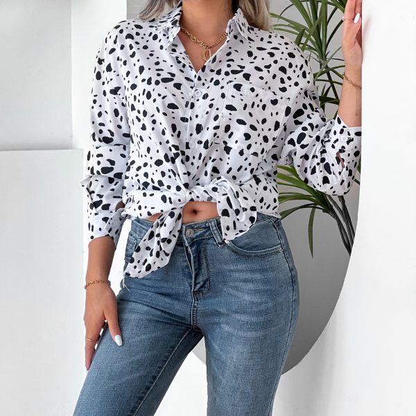 Collared Print Shirt Long Sleeve Leopard Casual Print Outfit Ideas