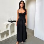 Autumn Lace up Waist Controlled Maxi Dress Strap Backless a Swing Holiday Dress Women Clothing