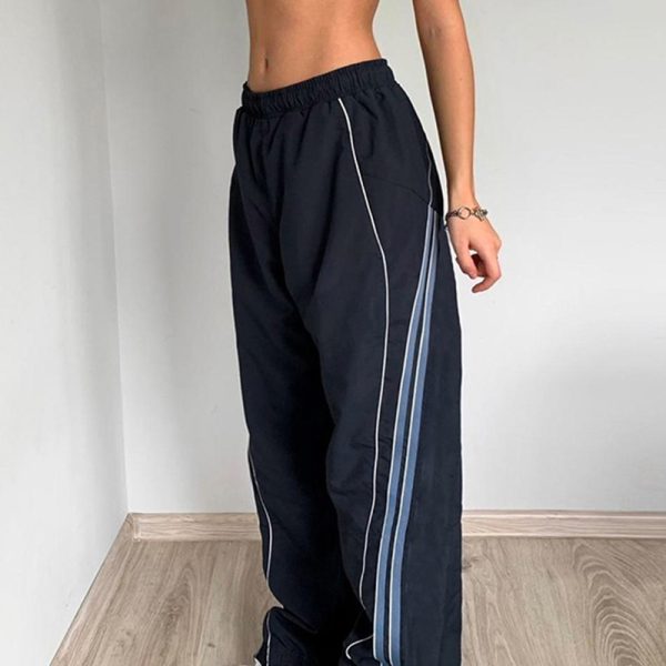 Casual Basic Contrast Color Striped Design Student Track Pants