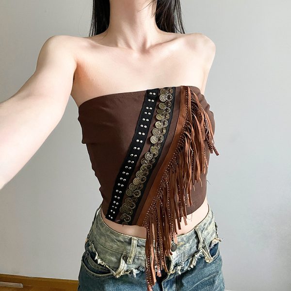 Ethnic Metal Vintage Ornament Burrs Tube Top Two Piece