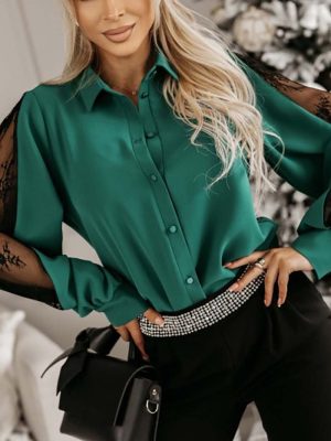 Women’s Summer Mesh Stitching Long Sleeved Shirt