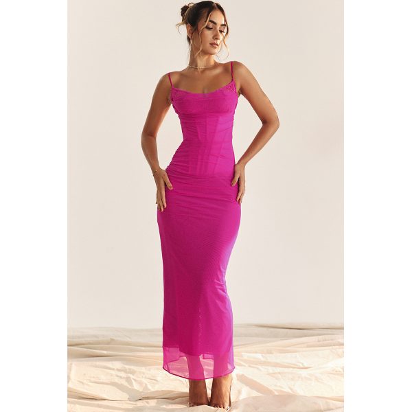 Mesh Lace Stitching Tight Split Maxi Dress