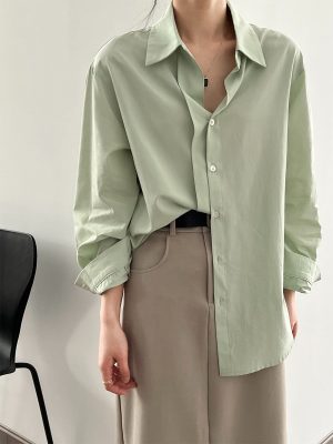 Women’s Korean Niche Loose Slimming Draping Long Sleeve Shirt