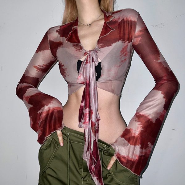 Spring Summer Niche Tie Dye Contrast Color Top Outfit Ideas