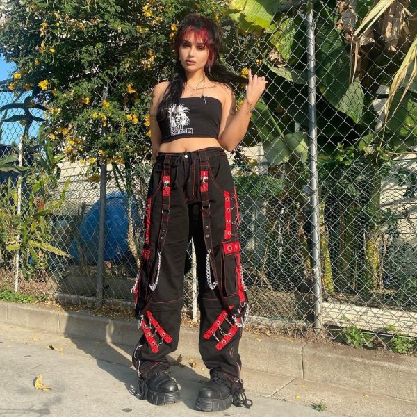 Women Clothing Cool Strap Heavy Industry Street Hip Hop Trousers