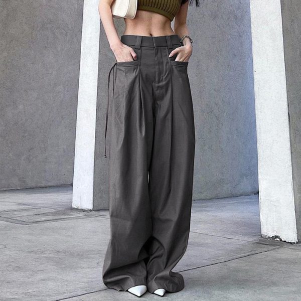 Elegant Pleated Pocket All Matching Casual Mopping Pants Trousers