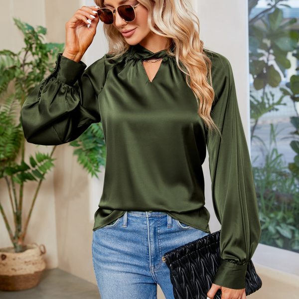 Casual Blouse Tops: Women's Long Sleeve Satin Silk