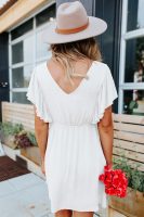 Summer Women Clothing Lotus Leaf Sleeve V-neck Backless T-shirt Dress