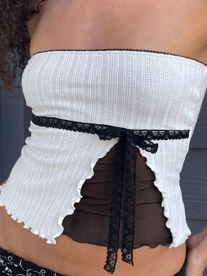 Bow Lace Up See Through Off Neck Beauty Back Tube Top