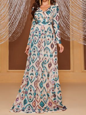 Women's Sequined Long Sleeve Evening Dress: Elegant Style