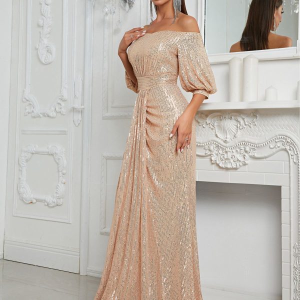 Off-Shoulder Sequined Evening Dress: Elegant Fishtail Style