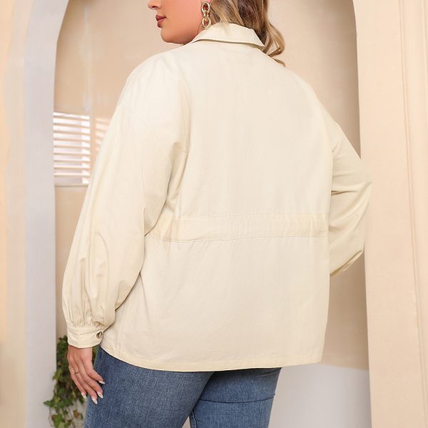 Plus Size Spring Casual Loose Collared Long Sleeve Coat: Women's Clothing