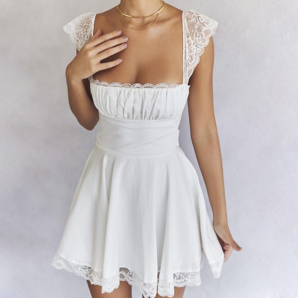 Women Wear Lace Square Collar Suspender Dress