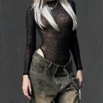 Graphic Print Mesh Jumpsuit Top: Sexy Outfit Ideas