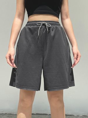 Street Drawstring Elastic Waist Straight Split Design Casual Pants