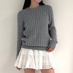 Solid Color Basic Hemp Pattern Woven round Neck Sweater