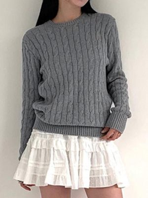 Solid Color Basic Hemp Pattern Woven round Neck Sweater