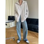 Double Zipper Lazy Fashionable Oversized Loose Profile Collared Knitted Cardigan Sweater