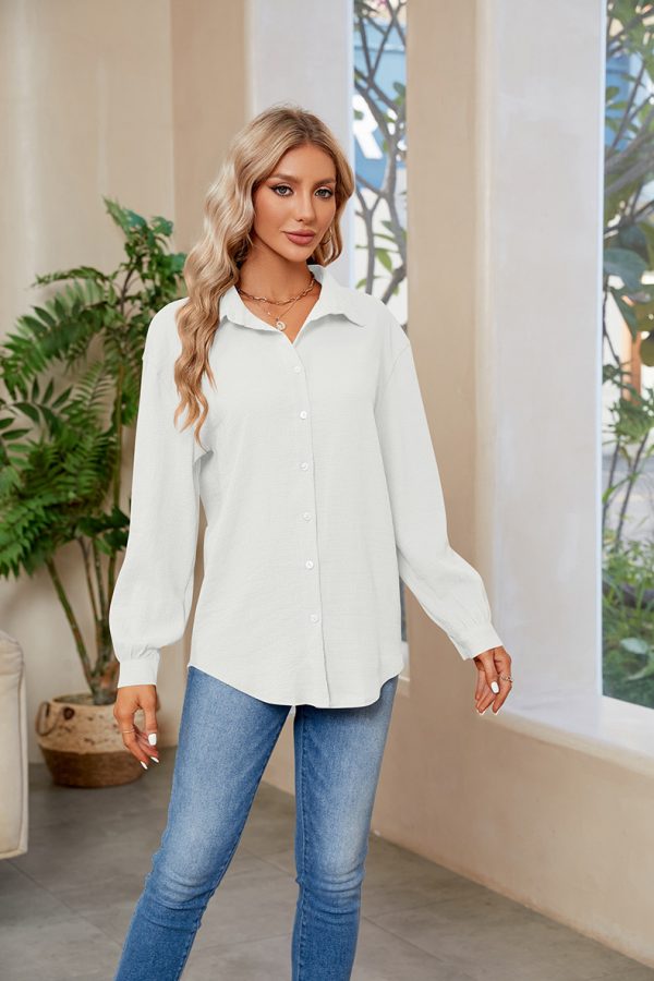 Women's V-Neck Button Down Shirt: Bubble Wrinkle Style