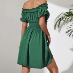 Popular Solid Color Off Neck Puff Sleeve Dress