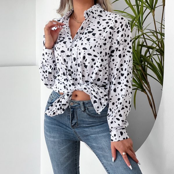 Collared Print Shirt Long Sleeve Leopard Casual Print Outfit Ideas