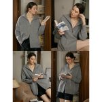 Double Zipper Lazy Fashionable Oversized Loose Profile Collared Knitted Cardigan Sweater