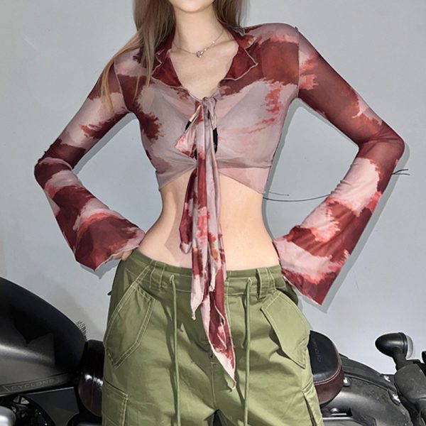 Spring Summer Niche Tie Dye Contrast Color Top Outfit Ideas