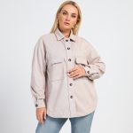 Plus Size Women's Collared Long Sleeve Striped Shirt: Single-Breasted Mid-Length Shirt