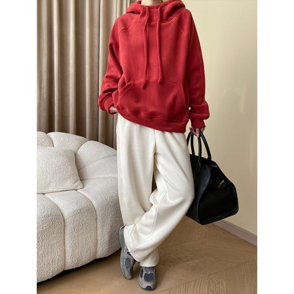 Casual Loose Hooded Drawstring Design Double-Sided Polar Fleece Thick Loose All-Matching Hoodie