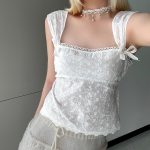 Jacquard Short Vest: Girlish Outfit Ideas with Lace Bow