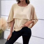 Women Clothing Summer Solid Color Layered Cape Sleeve Shirt