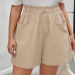 Plus Size Korean Bud Shaped Drawstring Cargo Shorts: Loose Fit Wide Legs for Women's Spring Wear