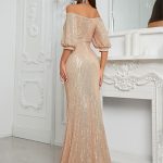 Off-Shoulder Sequined Evening Dress: Elegant Fishtail Style